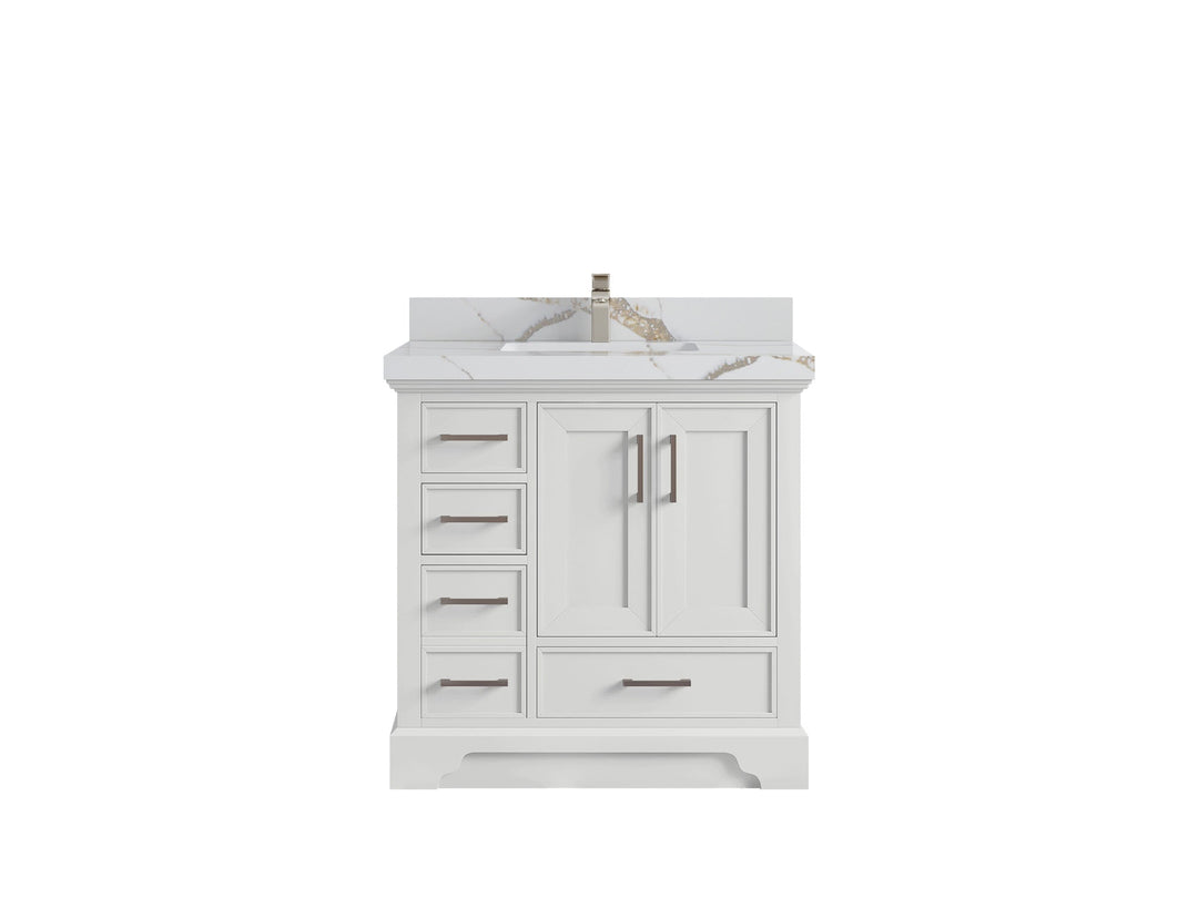 Charlotte 36 in. W x 22 in. D Center Sink Bathroom Vanity in White with 2 in Calacatta Gold Quartz Countertop