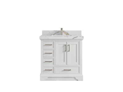 Charlotte 36 in. W x 22 in. D Center Sink Bathroom Vanity in White with 2 in Calacatta Gold Quartz Countertop