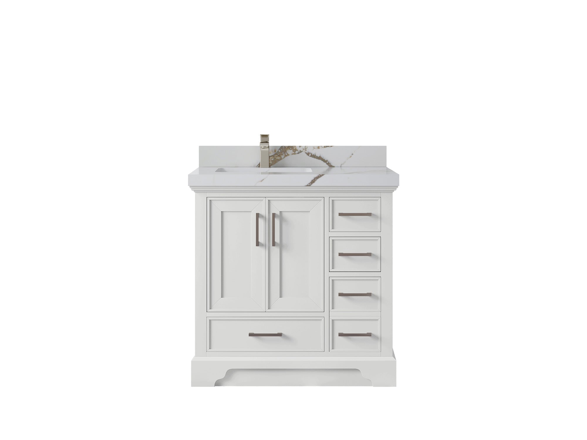 Charlotte 36 in. W x 22 in. D Left Offset Sink Bathroom Vanity in White with 2 in Calacatta Gold Quartz Countertop