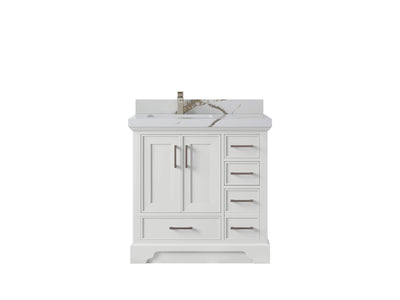 Charlotte 36 in. W x 22 in. D Left Offset Sink Bathroom Vanity in White with 2 in Calacatta Gold Quartz Countertop