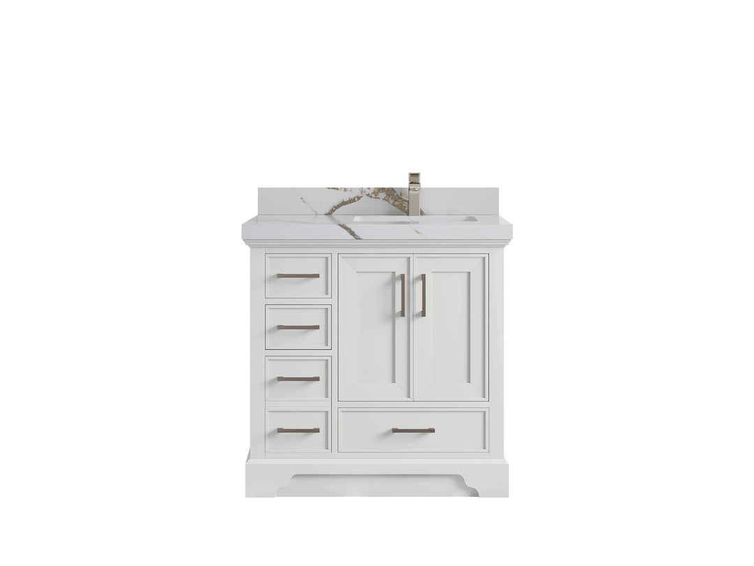 Charlotte 36 in. W x 22 in. D Right Offset Sink Bathroom Vanity in White with 2 in Calacatta Gold Quartz Countertop