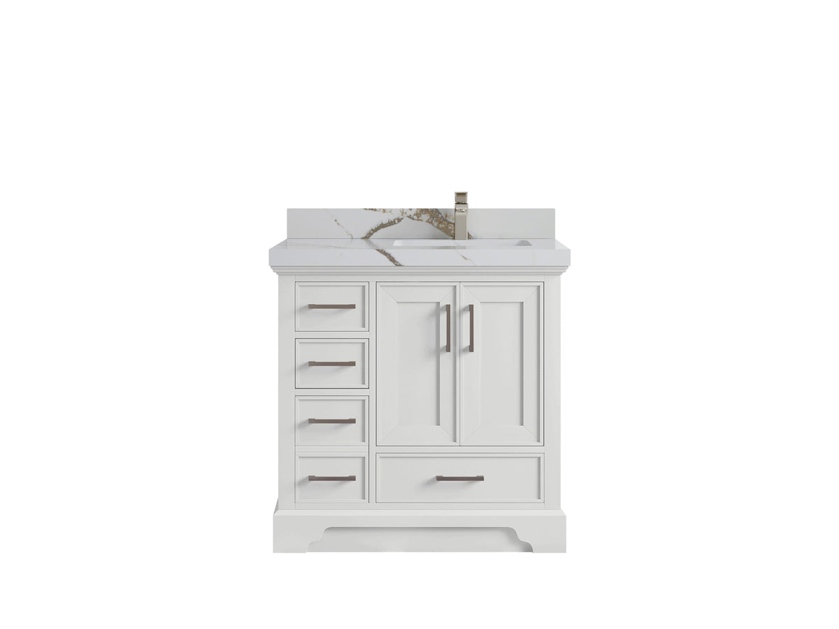 Charlotte 36 in. W x 22 in. D Right Offset Sink Bathroom Vanity in White with 2 in Calacatta Gold Quartz Countertop
