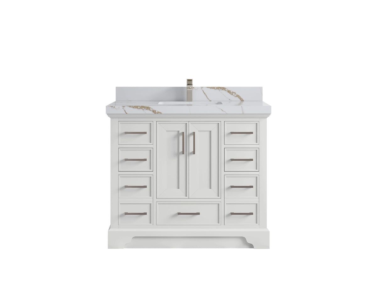 Charlotte 42 in. W x 22 in. D Single Sink Bathroom Vanity in White with 2 in Calacatta Gold Quartz Countertop