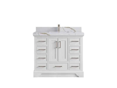Charlotte 42 in. W x 22 in. D Single Sink Bathroom Vanity in White with 2 in Calacatta Gold Quartz Countertop