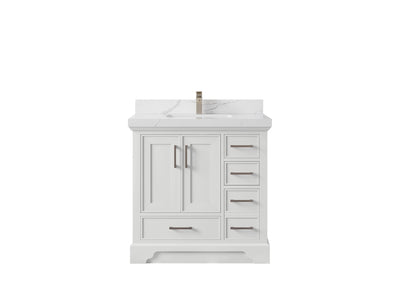Charlotte 36 in. W x 22 in. D Center Sink Bathroom Vanity in White with 2 in Calacatta Laza Quartz Countertop