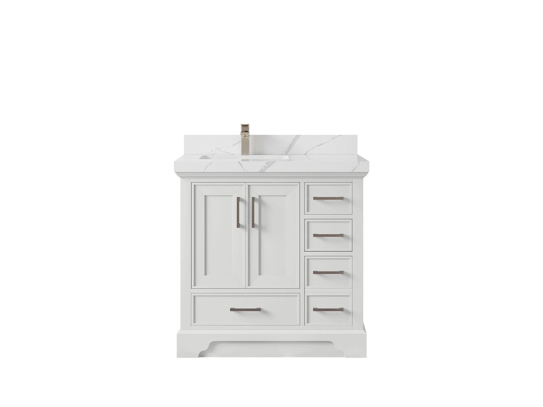 Charlotte 36 in. W x 22 in. D Left Offset Sink Bathroom Vanity in White with 2 in Calacatta Laza Quartz Countertop