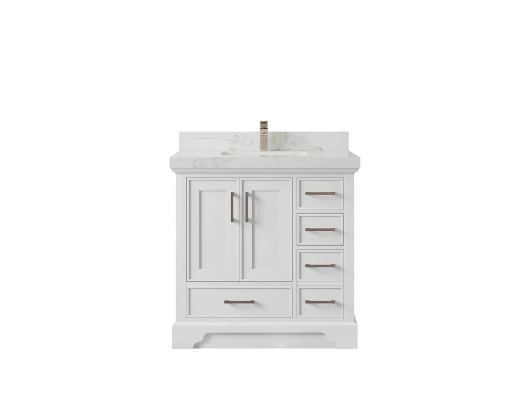 Charlotte 36 in. W x 22 in. D Center Sink Bathroom Vanity in White with 2 in Calacatta Nuvo Quartz Countertop