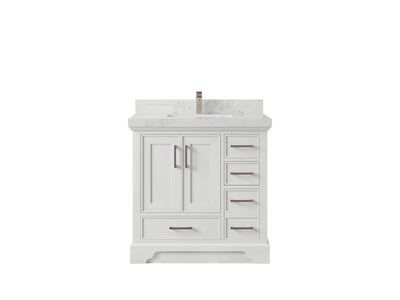 Charlotte 36 in. W x 22 in. D Center Sink Bathroom Vanity in White with 2 in Calacatta Nuvo Quartz Countertop