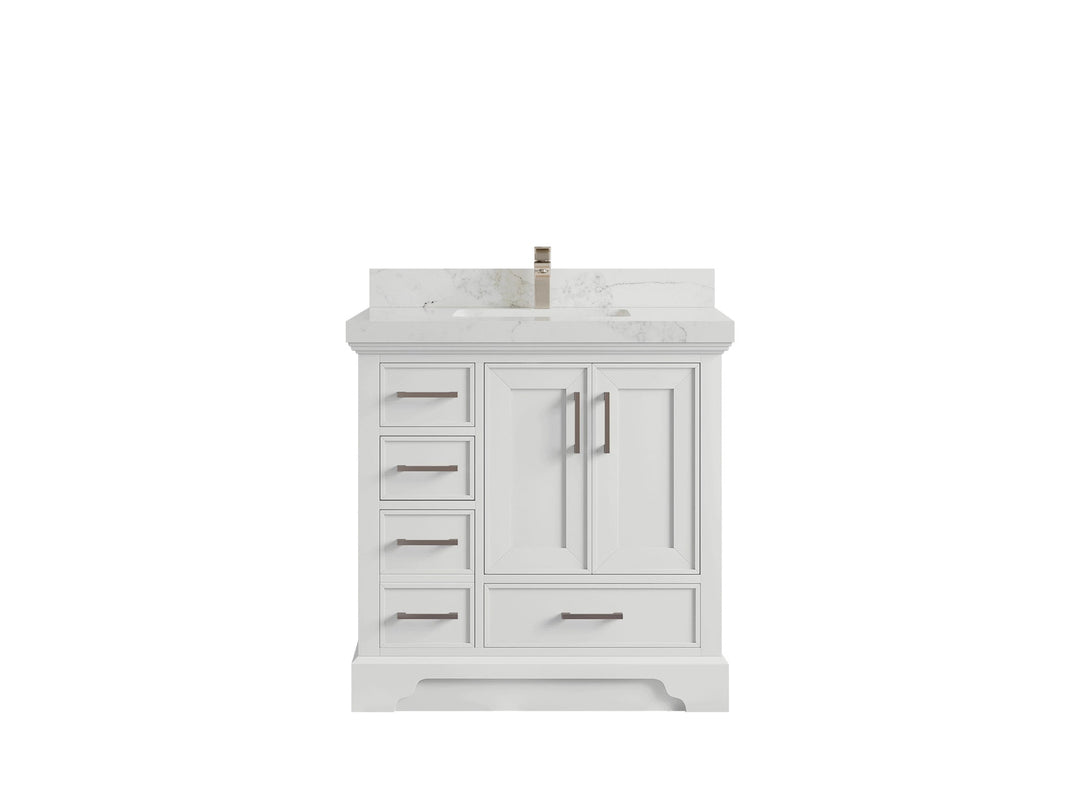 Charlotte 36 in. W x 22 in. D Center Sink Bathroom Vanity in White with 2 in Calacatta Nuvo Quartz Countertop