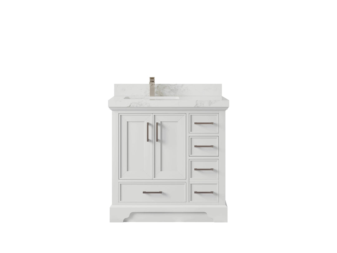 Charlotte 36 in. W x 22 in. D Left Offset Sink Bathroom Vanity in White with 2 in Calacatta Nuvo Quartz Countertop