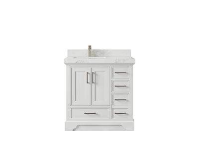 Charlotte 36 in. W x 22 in. D Left Offset Sink Bathroom Vanity in White with 2 in Calacatta Nuvo Quartz Countertop