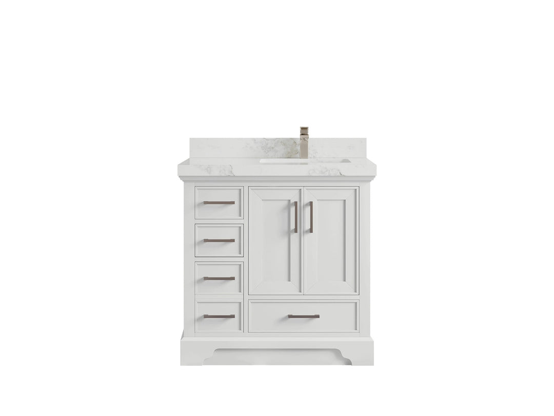 Charlotte 36 in. W x 22 in. D Right Offset Sink Bathroom Vanity in White with 2 in Calacatta Nuvo Quartz Countertop