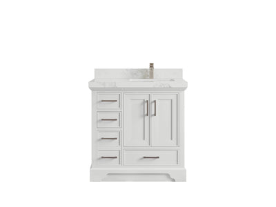 Charlotte 36 in. W x 22 in. D Right Offset Sink Bathroom Vanity in White with 2 in Calacatta Nuvo Quartz Countertop
