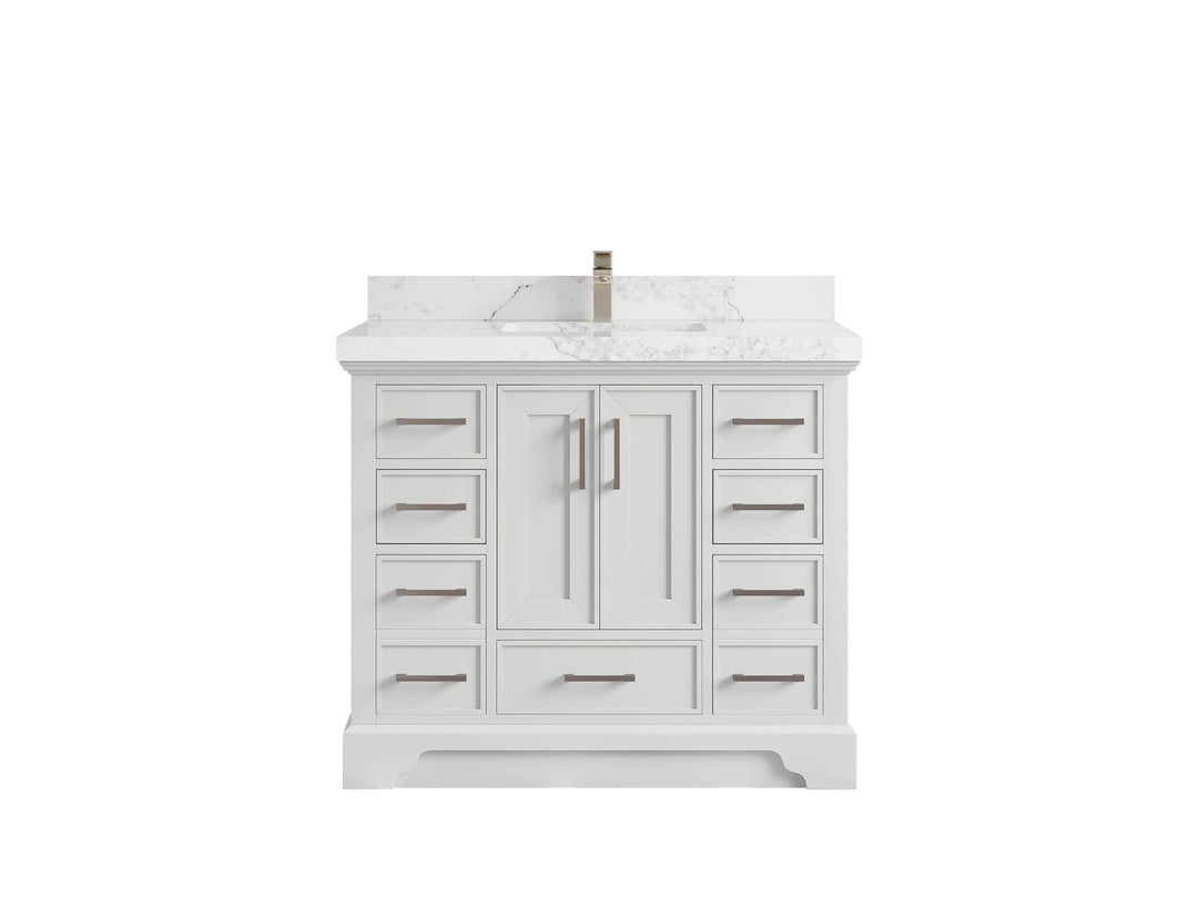 Charlotte 42 in. W x 22 in. D Single Sink Bathroom Vanity in White with 2 in Calacatta Nuvo Quartz Countertop