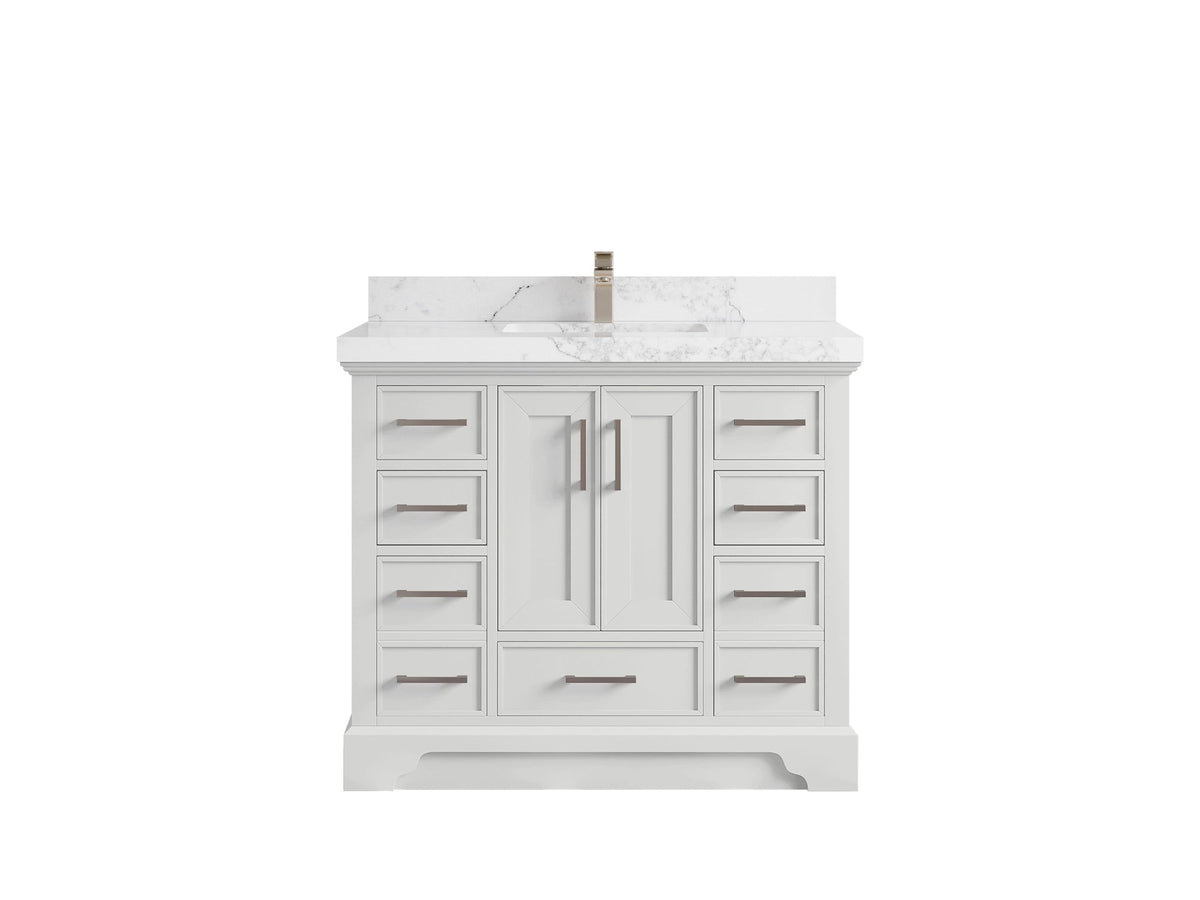 Charlotte 42 in. W x 22 in. D Single Sink Bathroom Vanity in White with 2 in Calacatta Nuvo Quartz Countertop