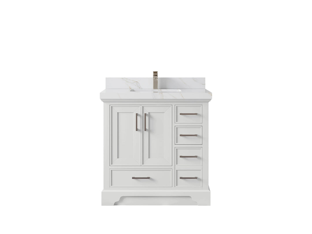 Charlotte 36 in. W x 22 in. D Center Sink Bathroom Vanity in White with 2 in Calacatta Sienna Quartz Countertop