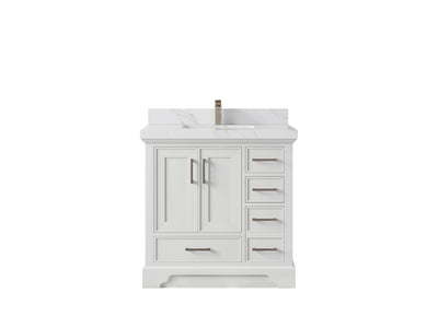Charlotte 36 in. W x 22 in. D Center Sink Bathroom Vanity in White with 2 in Calacatta Sienna Quartz Countertop