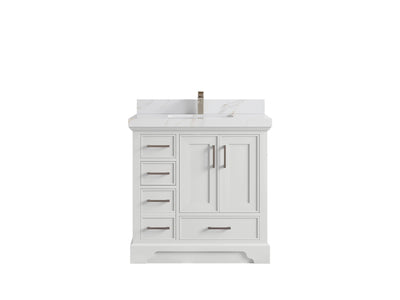 Charlotte 36 in. W x 22 in. D Center Sink Bathroom Vanity in White with 2 in Calacatta Sienna Quartz Countertop