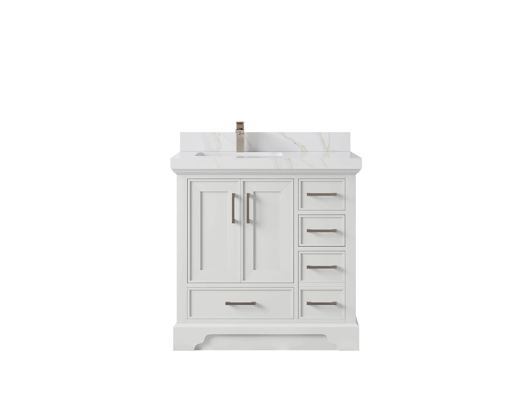 Charlotte 36 in. W x 22 in. D Left Offset Sink Bathroom Vanity in White with 2 in Calacatta Sienna Quartz Countertop