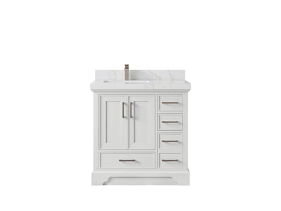 Charlotte 36 in. W x 22 in. D Left Offset Sink Bathroom Vanity in White with 2 in Calacatta Sienna Quartz Countertop