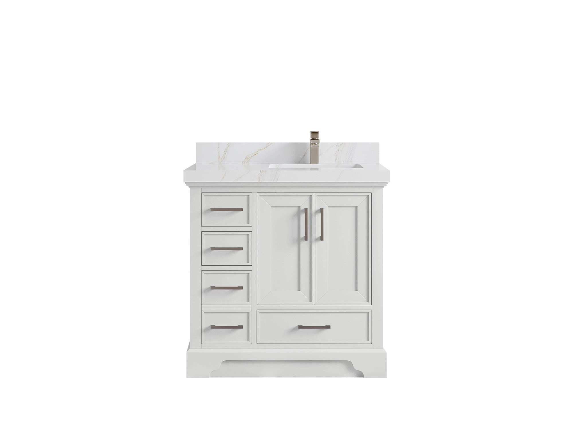 Charlotte 36 in. W x 22 in. D Right Offset Sink Bathroom Vanity in White with 2 in Calacatta Sienna Quartz Countertop