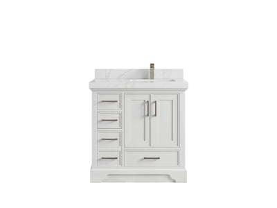 Charlotte 36 in. W x 22 in. D Right Offset Sink Bathroom Vanity in White with 2 in Calacatta Sienna Quartz Countertop