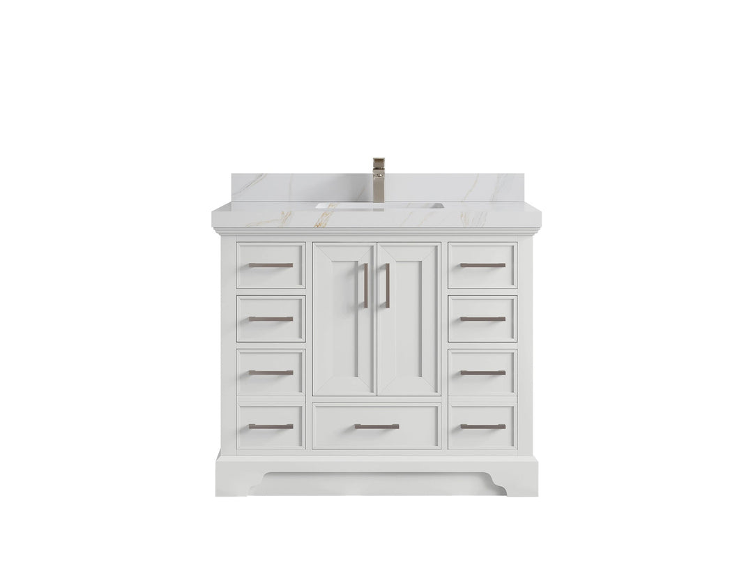 Charlotte 42 in. W x 22 in. D Single Sink Bathroom Vanity in White with 2 in Calacatta Sienna Quartz Countertop