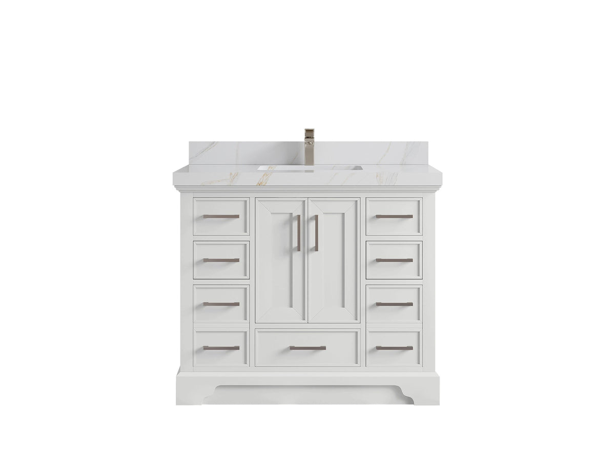 Charlotte 42 in. W x 22 in. D Single Sink Bathroom Vanity in White with 2 in Calacatta Sienna Quartz Countertop