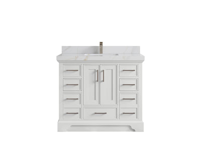 Charlotte 42 in. W x 22 in. D Single Sink Bathroom Vanity in White with 2 in Calacatta Sienna Quartz Countertop