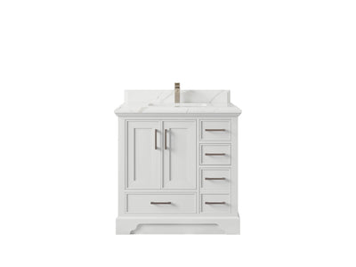 Charlotte 36 in. W x 22 in. D Center Sink Bathroom Vanity in White with 1.5 in Calacatta Laza Quartz Countertop