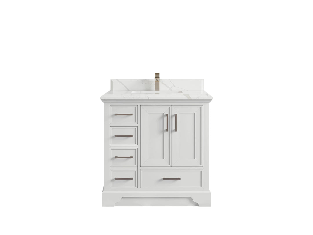 Charlotte 36 in. W x 22 in. D Center Sink Bathroom Vanity in White with 1.5 in Calacatta Laza Quartz Countertop