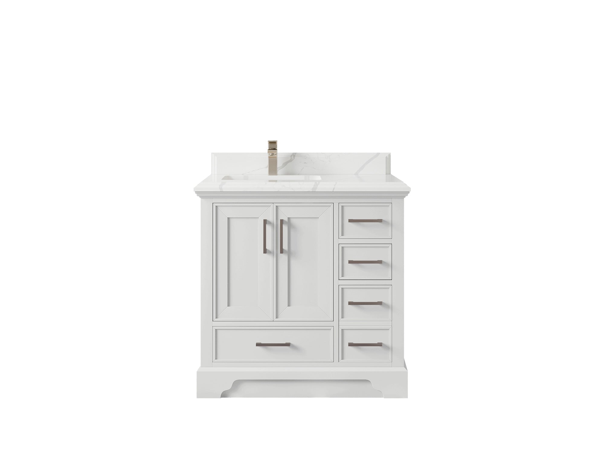 Charlotte 36 in. W x 22 in. D Left Offset Sink Bathroom Vanity in White with 1.5 in Calacatta Laza Quartz Countertop
