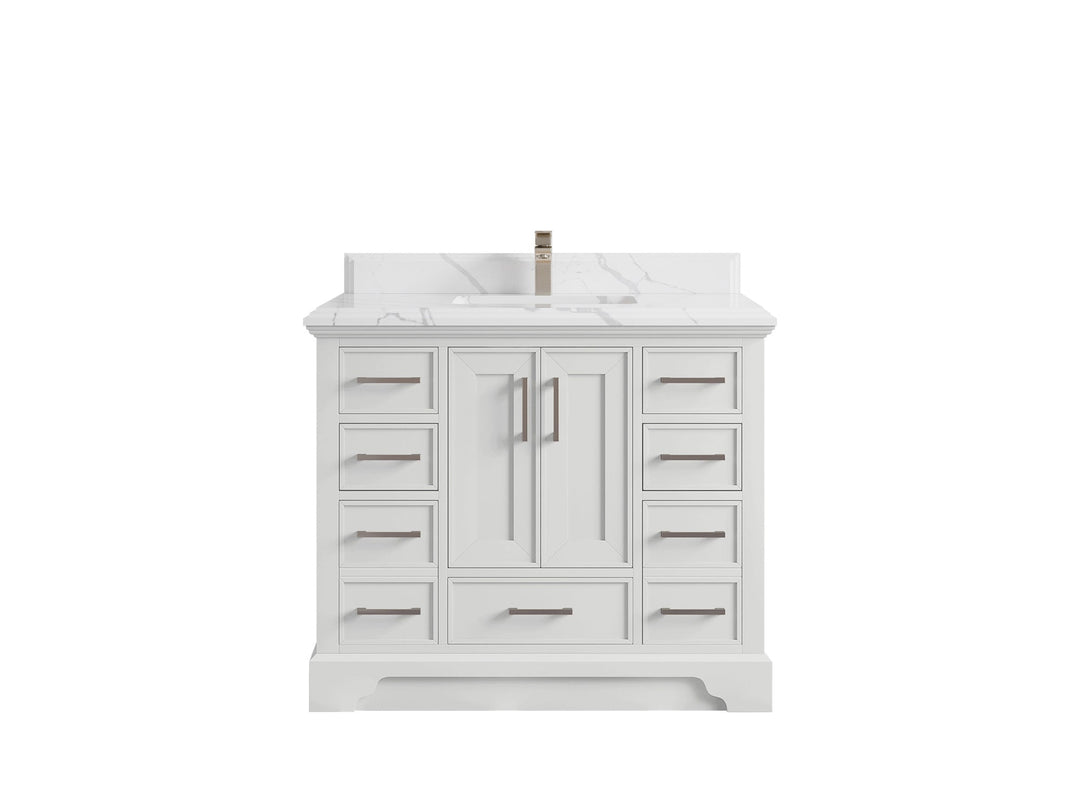 Charlotte 42 in. W x 22 in. D Single Sink Bathroom Vanity in White with 1.5 in Calacatta Laza Quartz Countertop