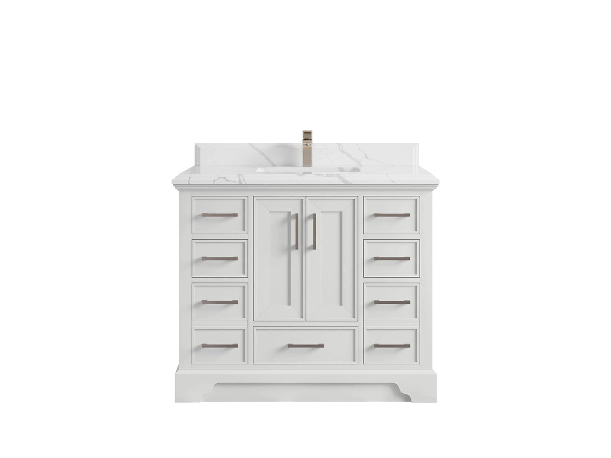 Charlotte 42 in. W x 22 in. D Single Sink Bathroom Vanity in White with 1.5 in Calacatta Laza Quartz Countertop