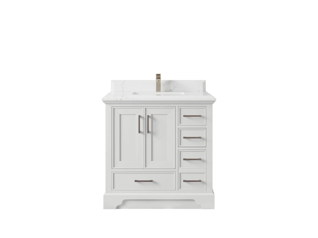 Charlotte 36 in. W x 22 in. D Center Sink Bathroom Vanity in White with 1.5 in Empira White Quartz Countertop