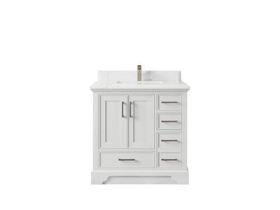 Charlotte 36 in. W x 22 in. D Center Sink Bathroom Vanity in White with 1.5 in Empira White Quartz Countertop