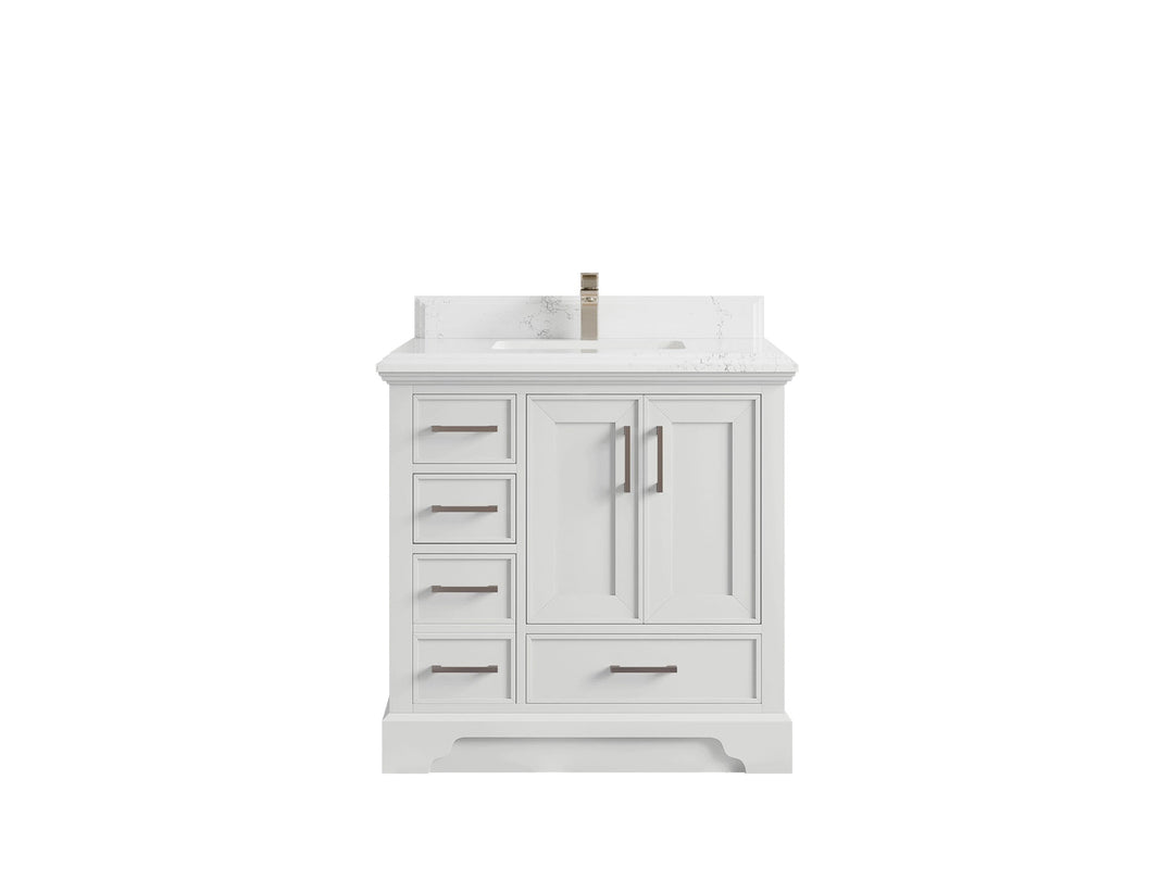 Charlotte 36 in. W x 22 in. D Center Sink Bathroom Vanity in White with 1.5 in Empira White Quartz Countertop