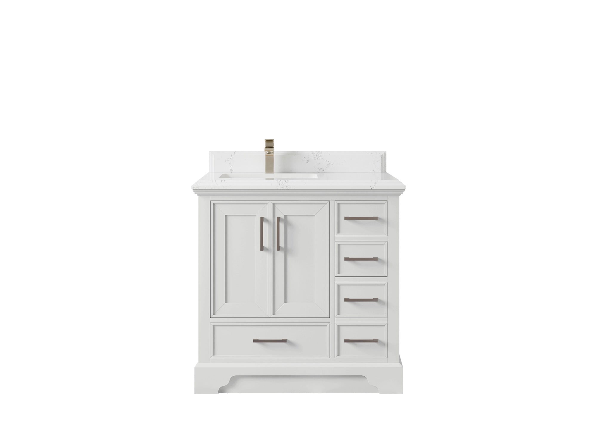 Charlotte 36 in. W x 22 in. D Left Offset Sink Bathroom Vanity in White with 1.5 in Empira White Quartz Countertop