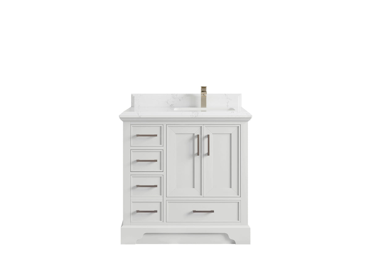 Charlotte 36 in. W x 22 in. D Right Offset Sink Bathroom Vanity in White with 1.5 in Empira White Quartz Countertop