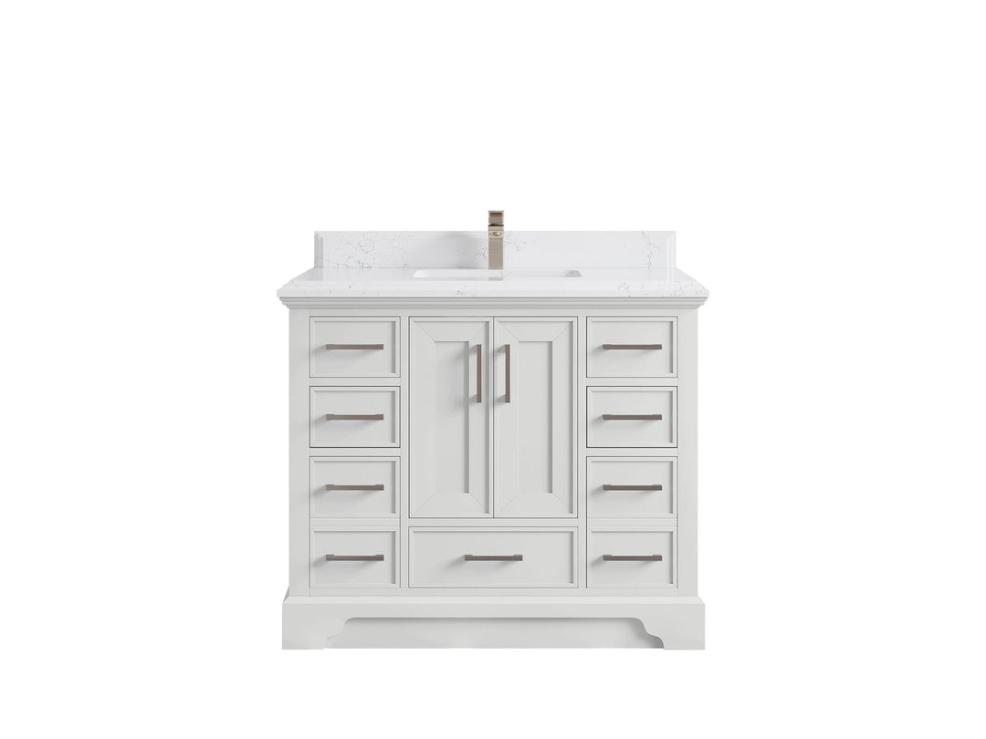 Charlotte 42 in. W x 22 in. D Single Sink Bathroom Vanity in White with 1.5 in Empira White Quartz Countertop