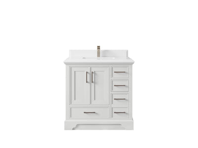 Charlotte 36 in. W x 22 in. D Center Sink Bathroom Vanity in White with 1.5 in White Quartz Countertop