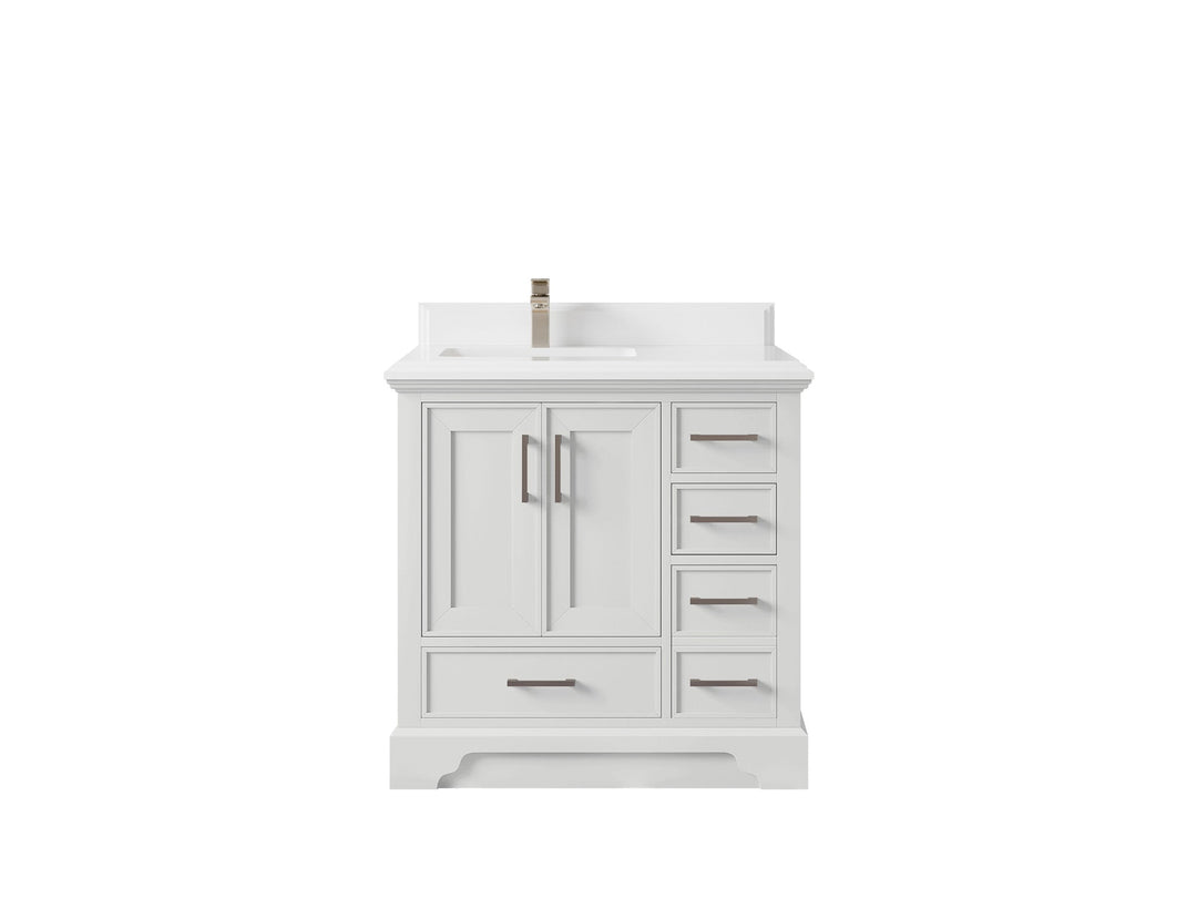 Charlotte 36 in. W x 22 in. D Left Offset Sink Bathroom Vanity in White with 1.5 in White Quartz Countertop