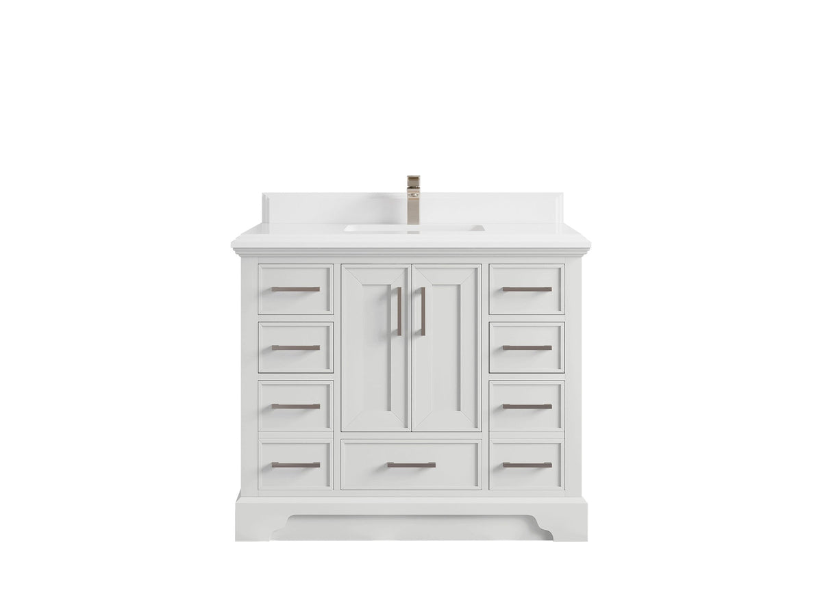 Charlotte 42 in. W x 22 in. D Single Sink Bathroom Vanity in White with 1.5 in White Quartz Countertop