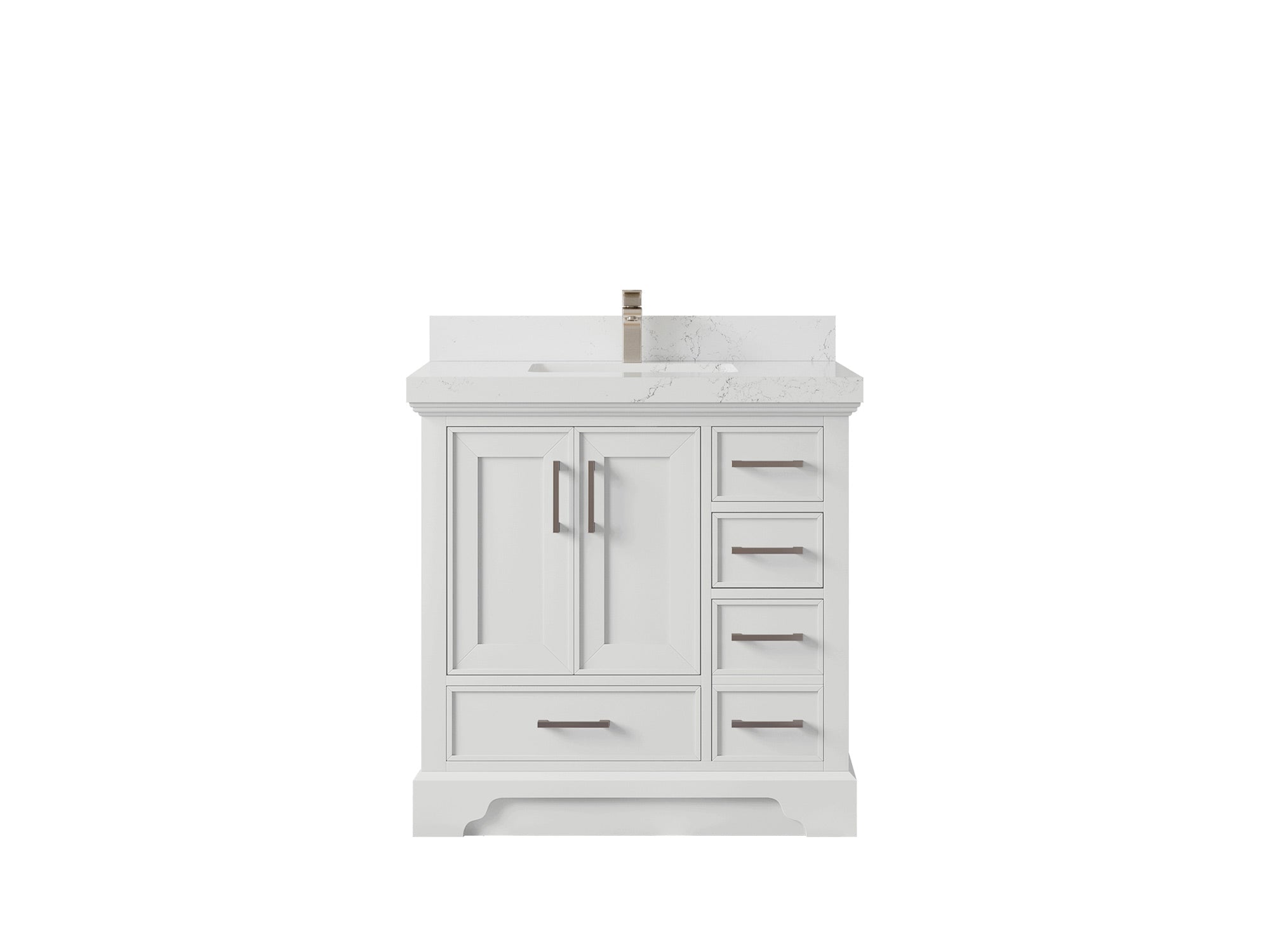 Charlotte 36 in. W x 22 in. D Center Sink Bathroom Vanity in White with 2 in Empira White Quartz Countertop