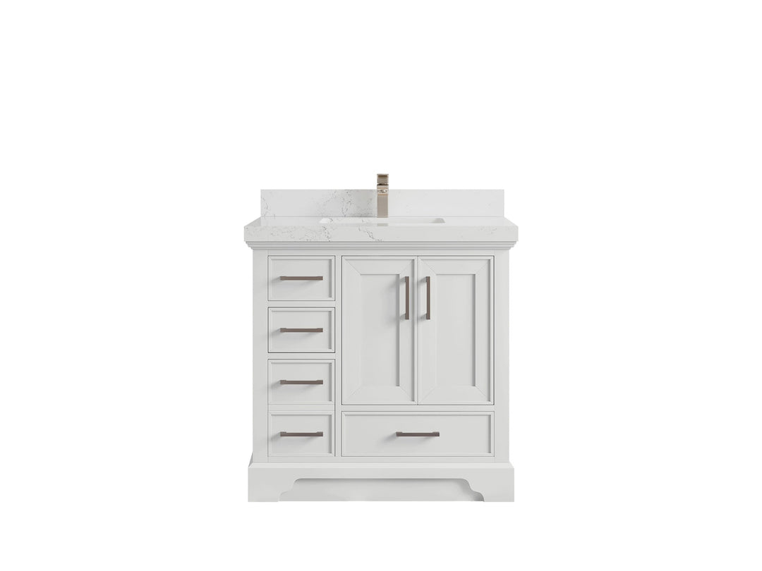 Charlotte 36 in. W x 22 in. D Center Sink Bathroom Vanity in White with 2 in Empira White Quartz Countertop