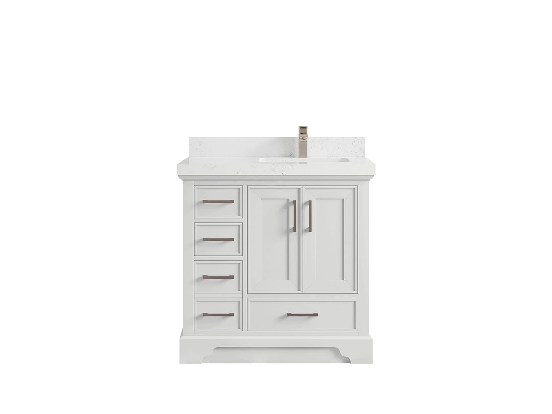 Charlotte 36 in. W x 22 in. D Right Offset Sink Bathroom Vanity in White with 2 in Empira White Quartz Countertop