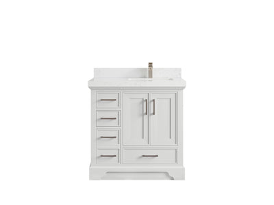 Charlotte 36 in. W x 22 in. D Right Offset Sink Bathroom Vanity in White with 2 in Empira White Quartz Countertop