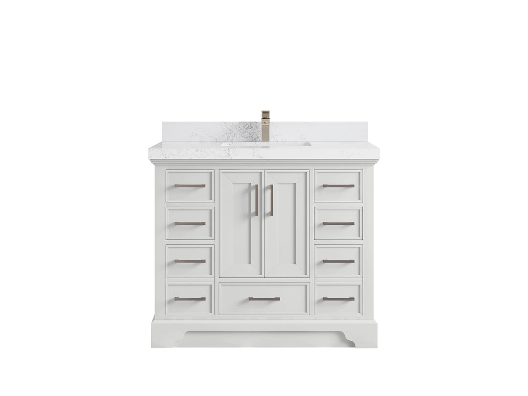 Charlotte 42 in. W x 22 in. D Single Sink Bathroom Vanity in White with 2 in Empira White Quartz Countertop