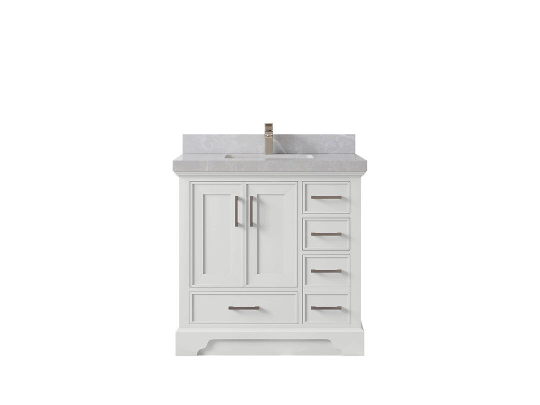 Charlotte 36 in. W x 22 in. D Center Sink Bathroom Vanity in White with 2 in Pearl Light Gray Quartz Countertop