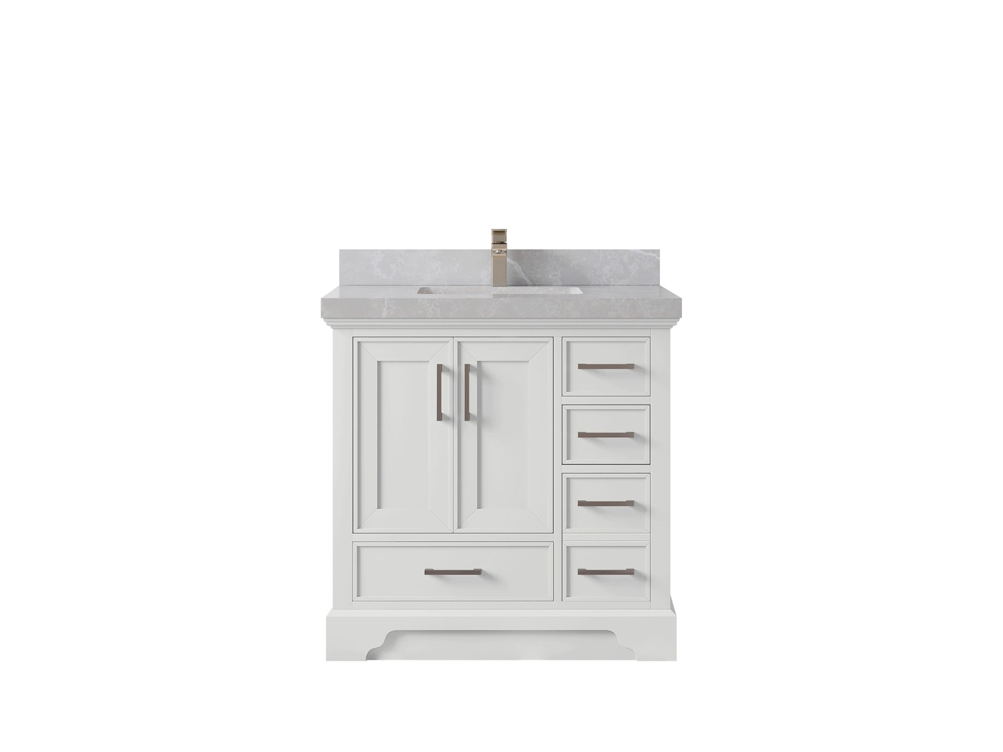 Charlotte 36 in. W x 22 in. D Center Sink Bathroom Vanity in White with 2 in Pearl Light Gray Quartz Countertop